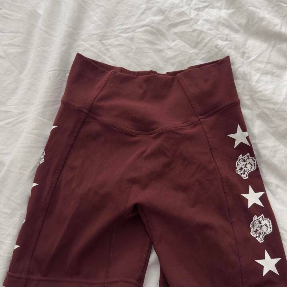 Burgundy and white biker shorts
